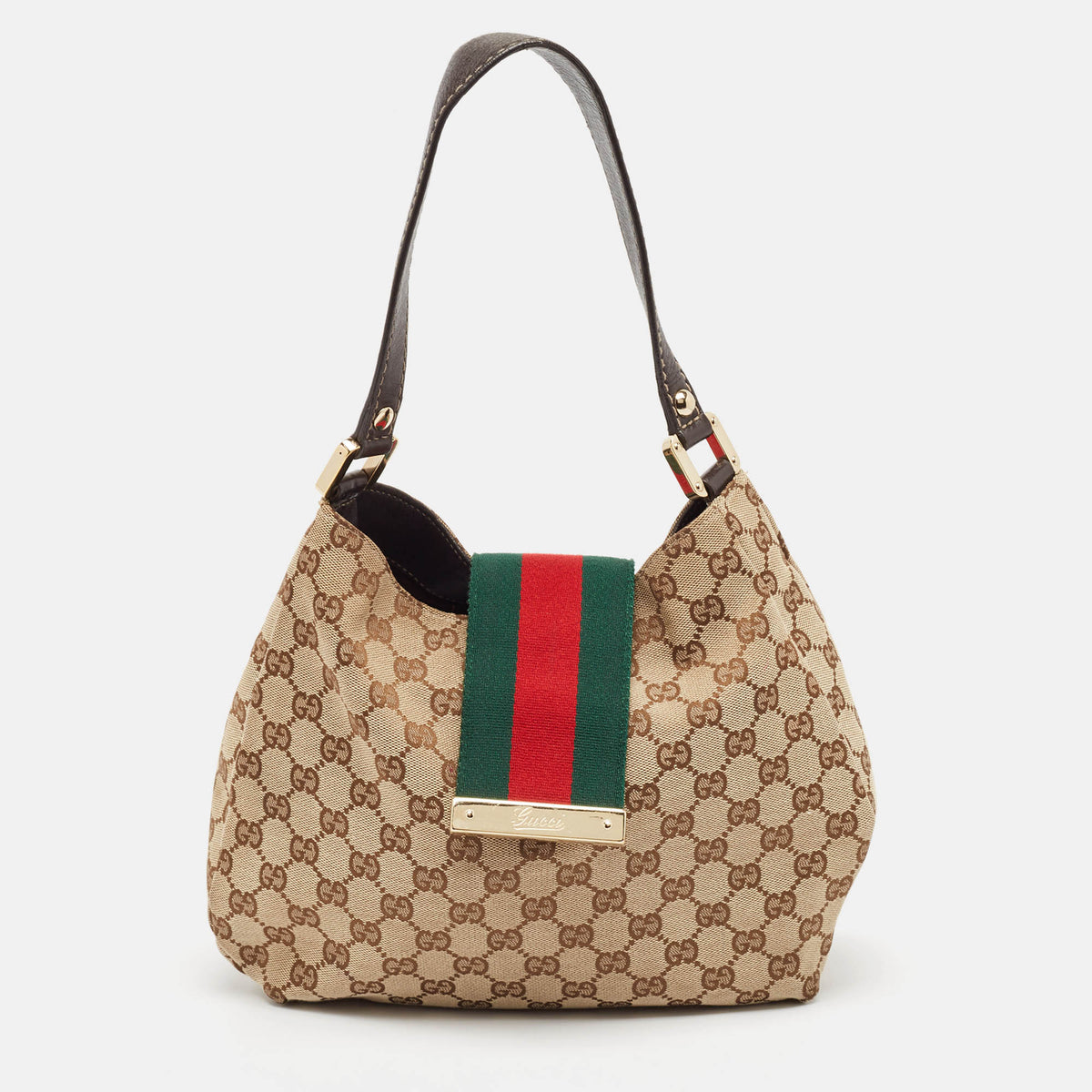 Gucci Brown/Beige GG Canvas and Leather Small New Ladies Web Hobo