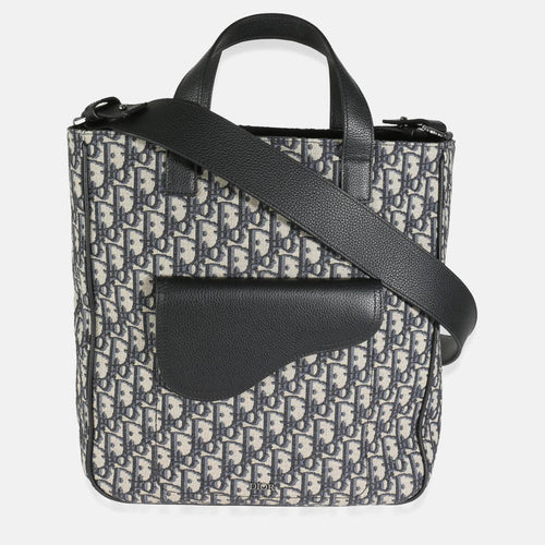 Canvas and Leather Oblique Jacquard Saddle Tote Bag