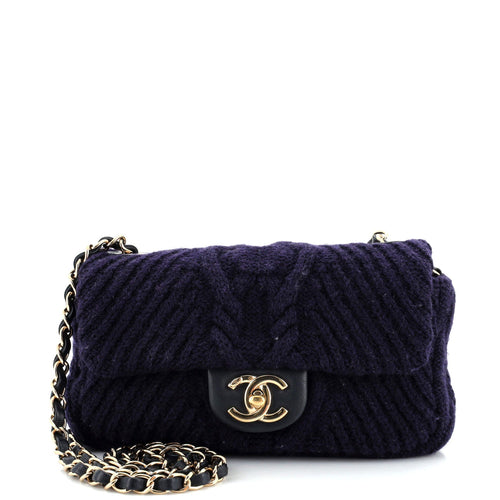 CHANEL Paris-Hamburg Flap Bag Cable Knit Fabric with Calfskin Small