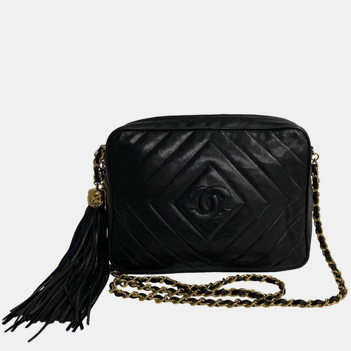 Chanel Black Quilted Lambskin CC Tassel Camera Bag