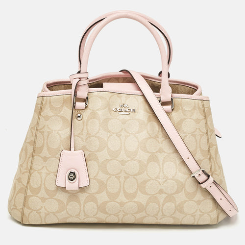 Pink/Beige Signature Coated Canvas Margot Carryall Satchel