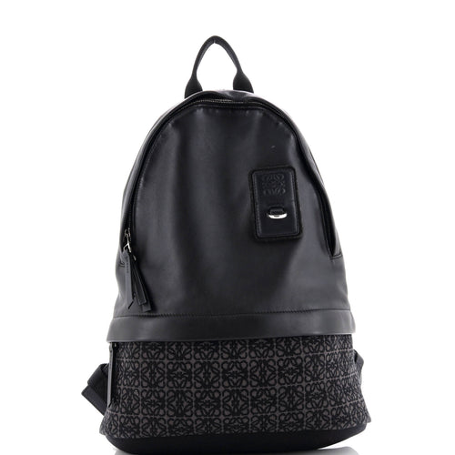 LOEWE Round Slim Backpack Leather and Anagram Jacquard