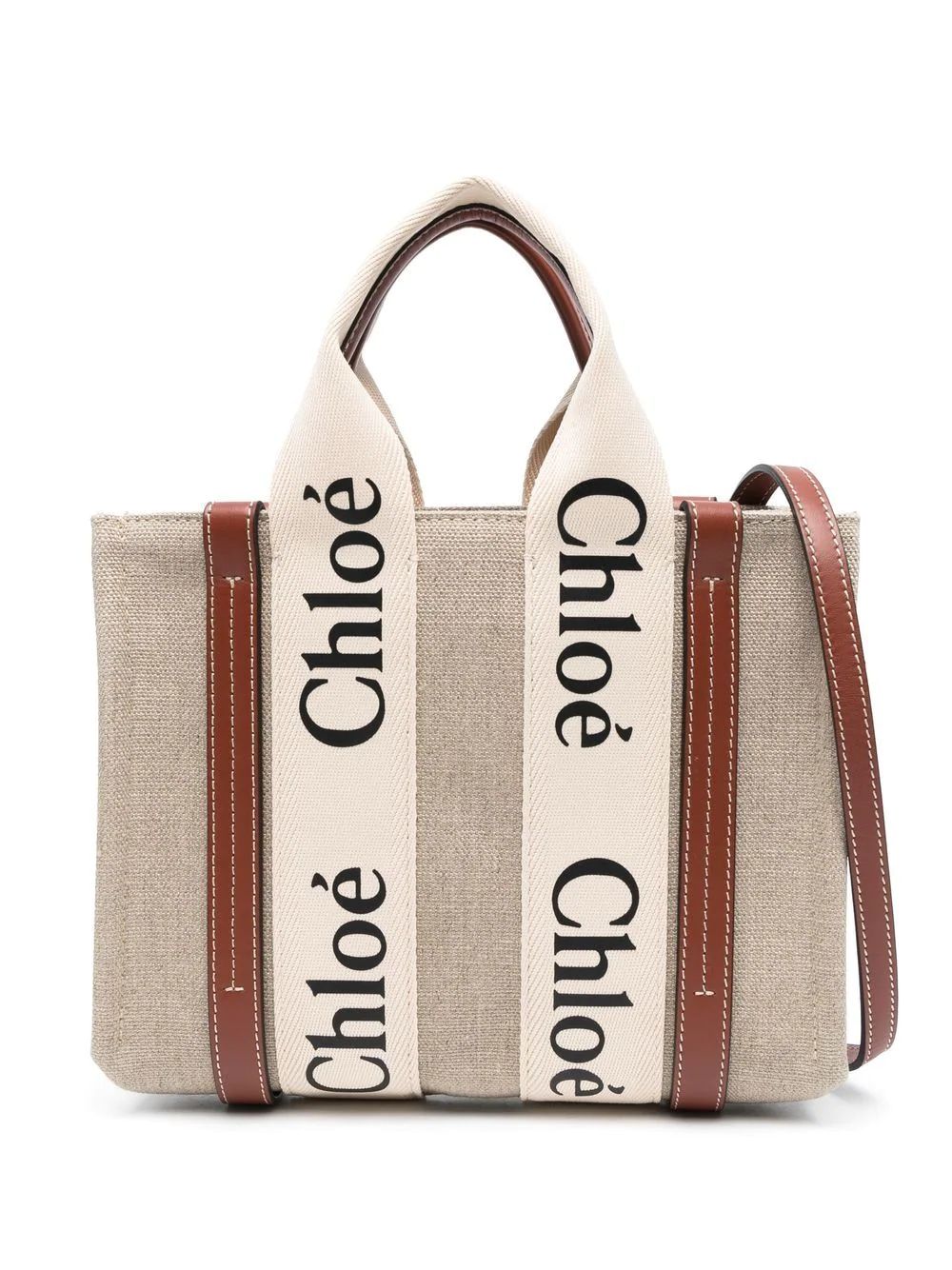 Chloé Women's Woody Small Canvas Tote Bag in Leather Brown | Size UNI | CHC22AS397I2690U