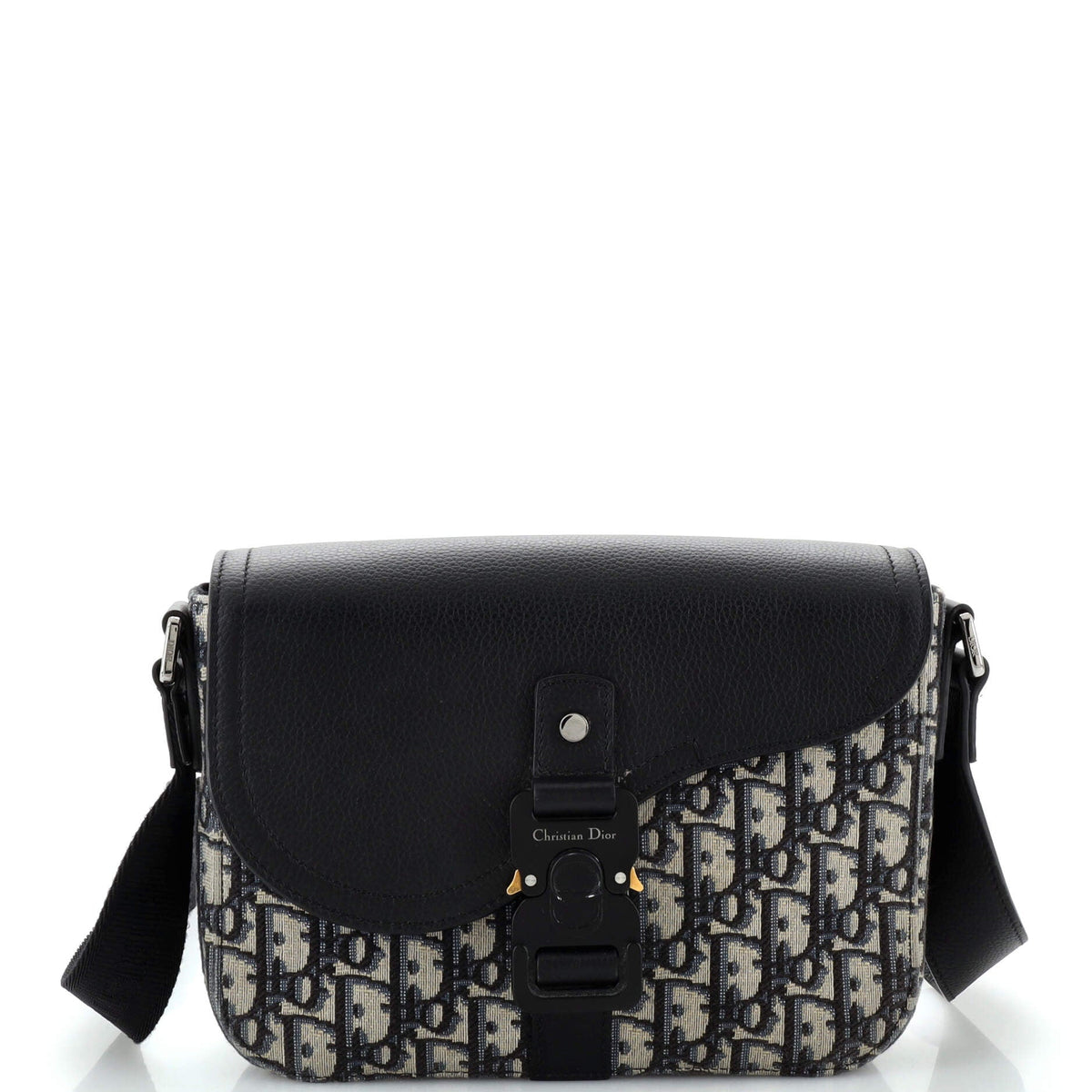 Christian Dior Saddle Buckle Flap Messenger Bag Oblique Canvas and Leather Medium