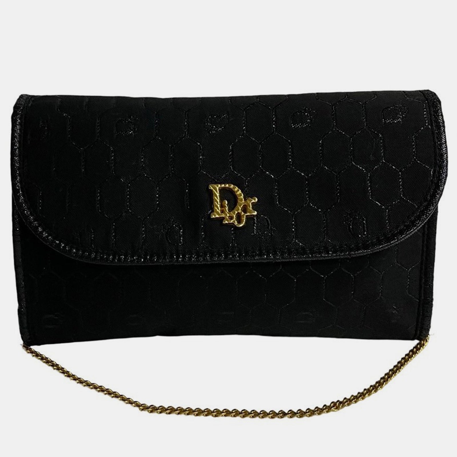 Dior Black Canvas Honeycomb Canvas Chain Crossbody Bag