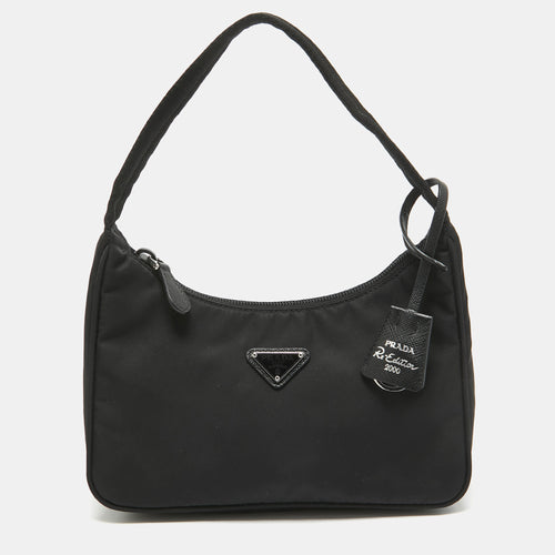 Black Nylon Re-Edition 2000 Baguette Bag