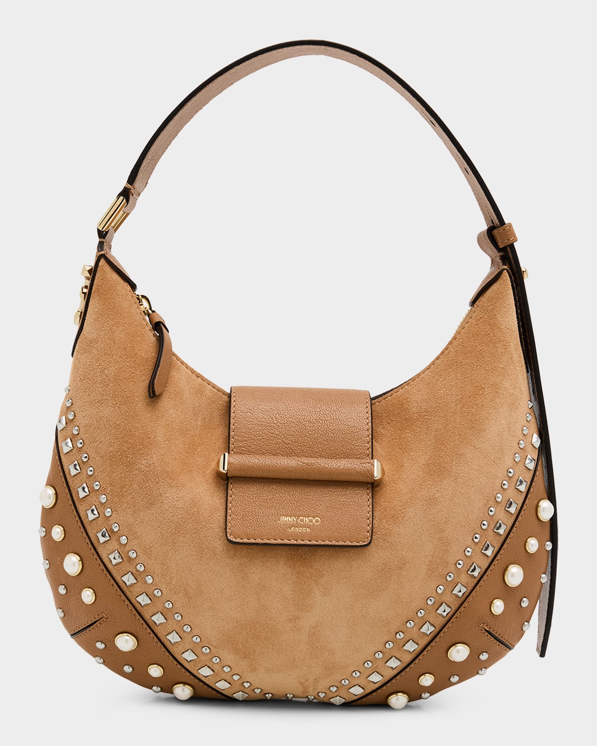 Jimmy Choo Bar Studded Small Suede & Leather Hobo Bag