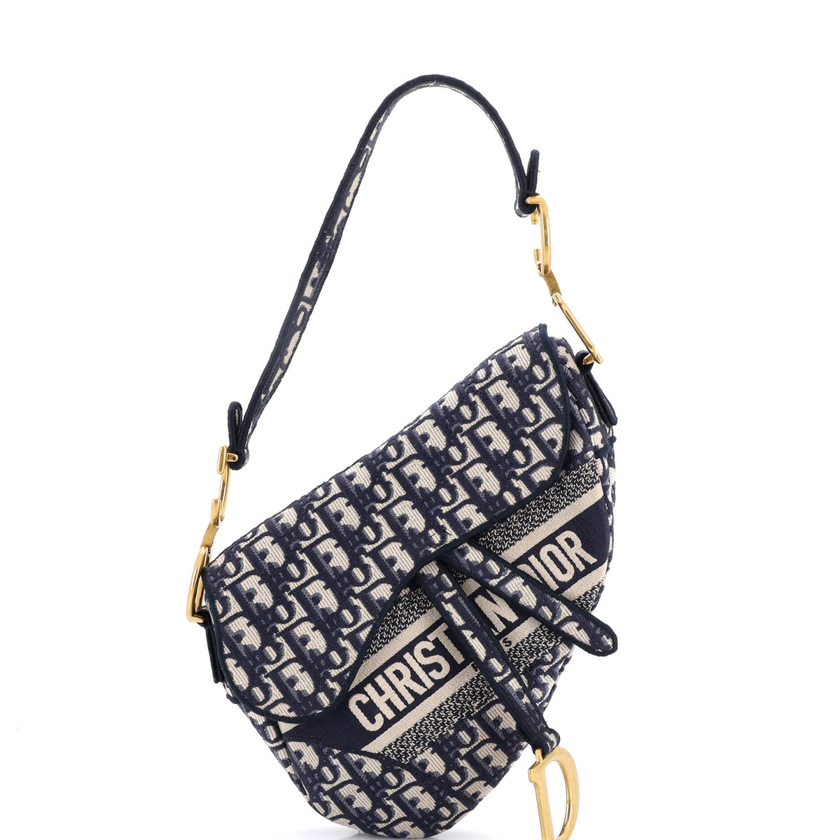 Christian Dior Saddle Handbag Logo Embroidered Oblique Canvas Medium