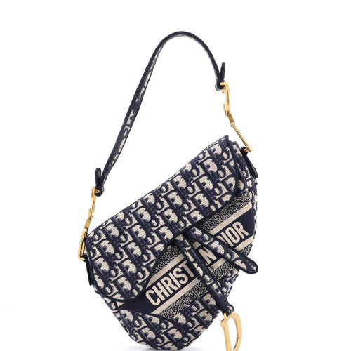 Saddle Handbag Logo Embroidered Oblique Canvas Medium