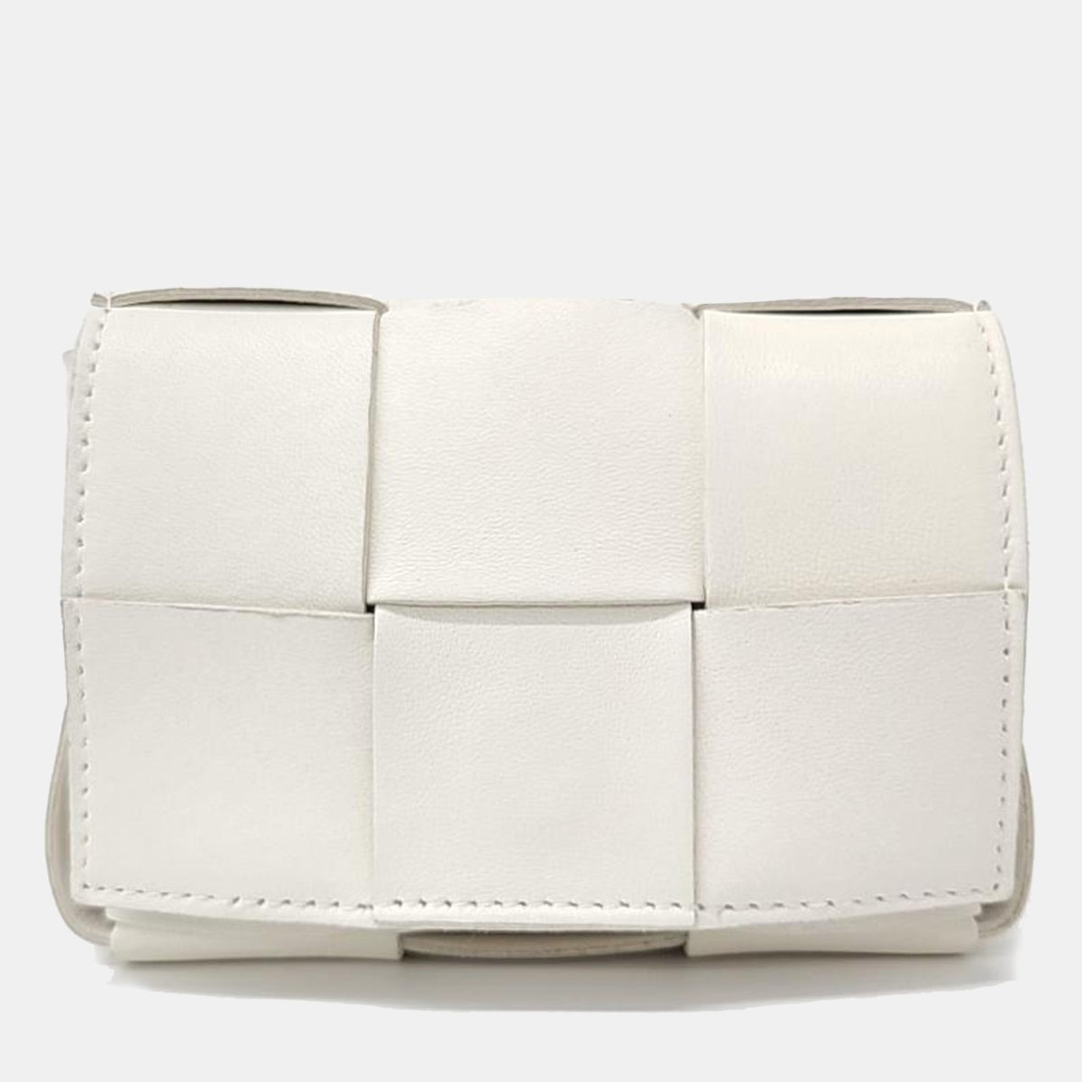 Bottega Veneta White Lambskin Intrecciato Cassette Crossbody Bag