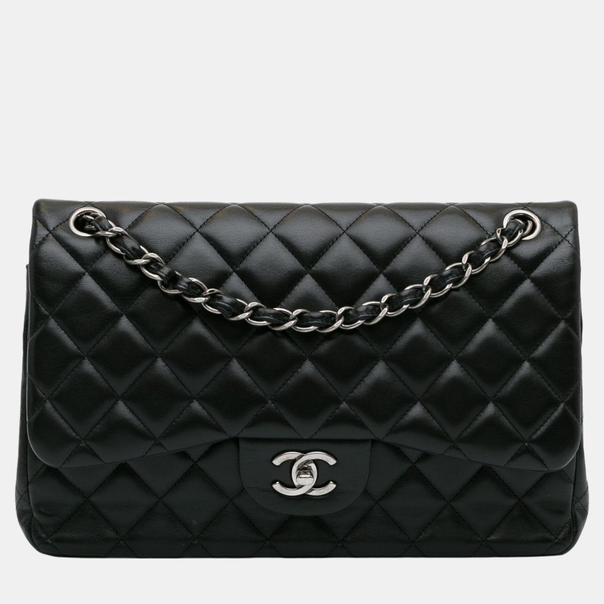 Chanel Black Lambskin Leather Jumbo Classic Double Flap Bag