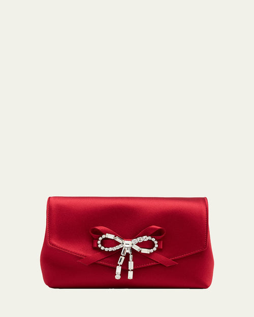 Mini Crystal Bow-Embellished Satin Crossbody Bag