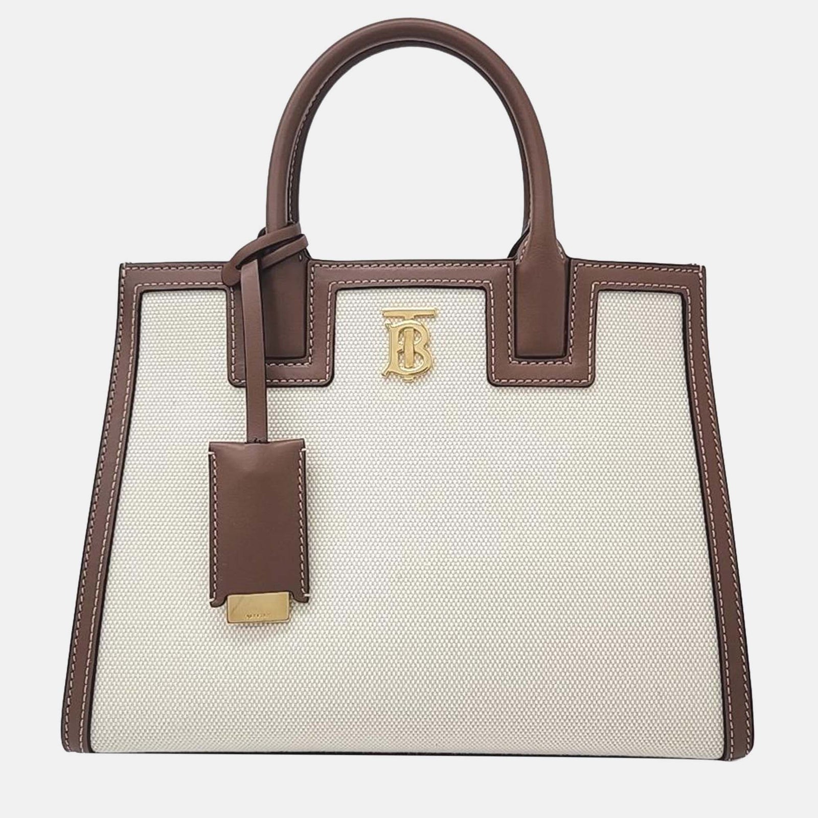 Burberry Ivory/Brown Leather and Canvas Mini Frances Tote Bag