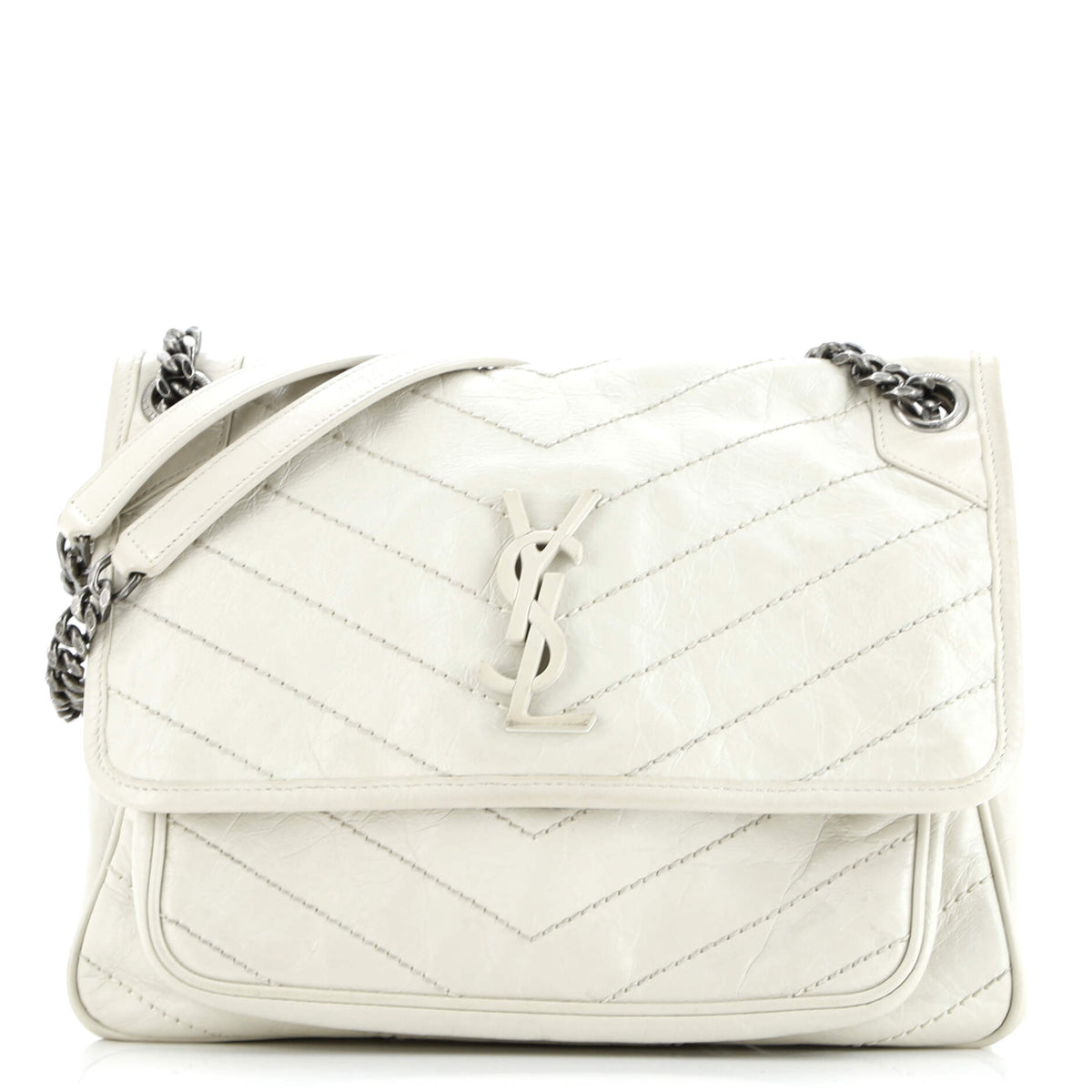 Saint Laurent Niki Chain Flap Bag Matelasse Chevron Leather Medium
