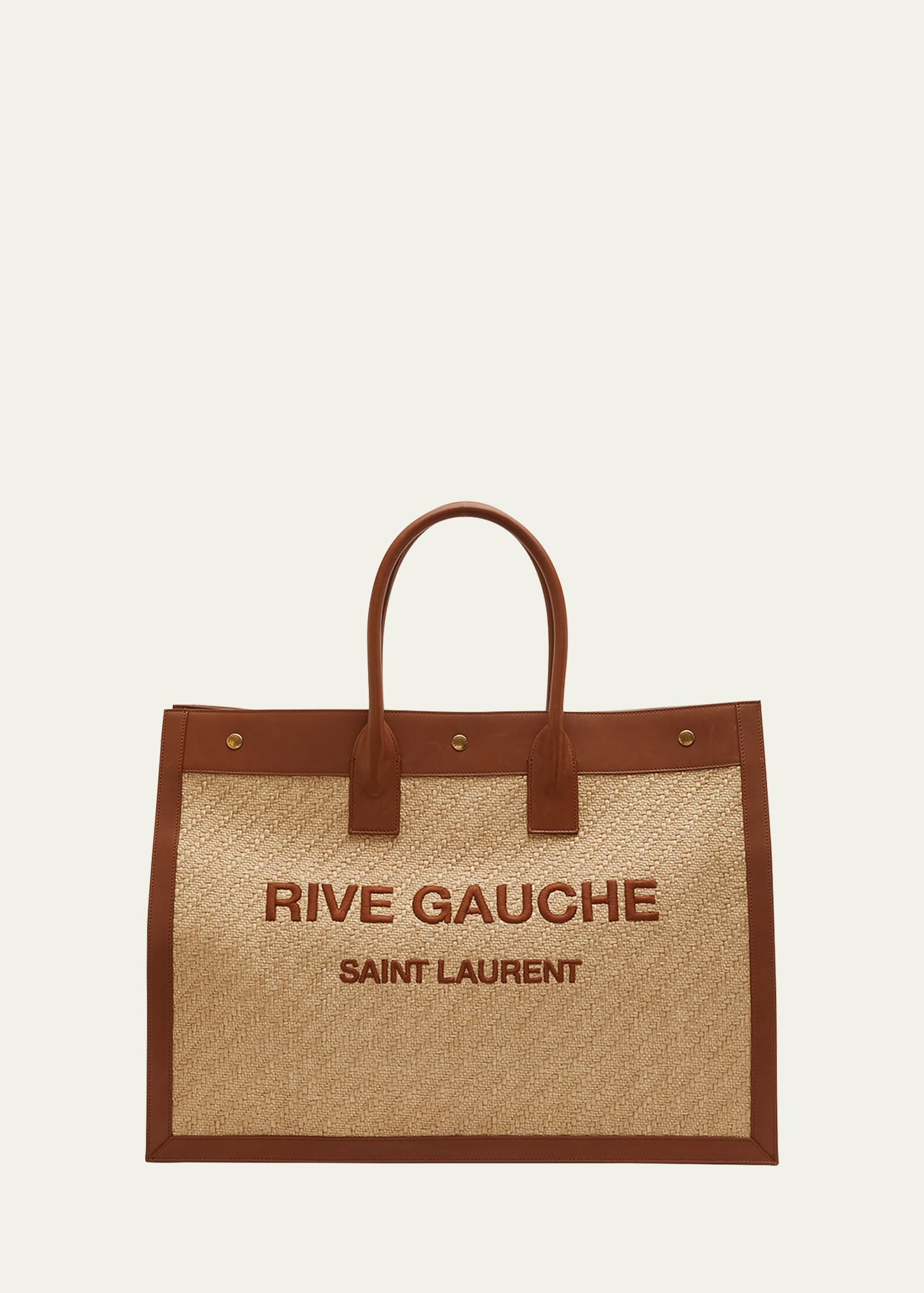 Saint Laurent Sac Cabas Rive Gauche en Raphia et Cuir