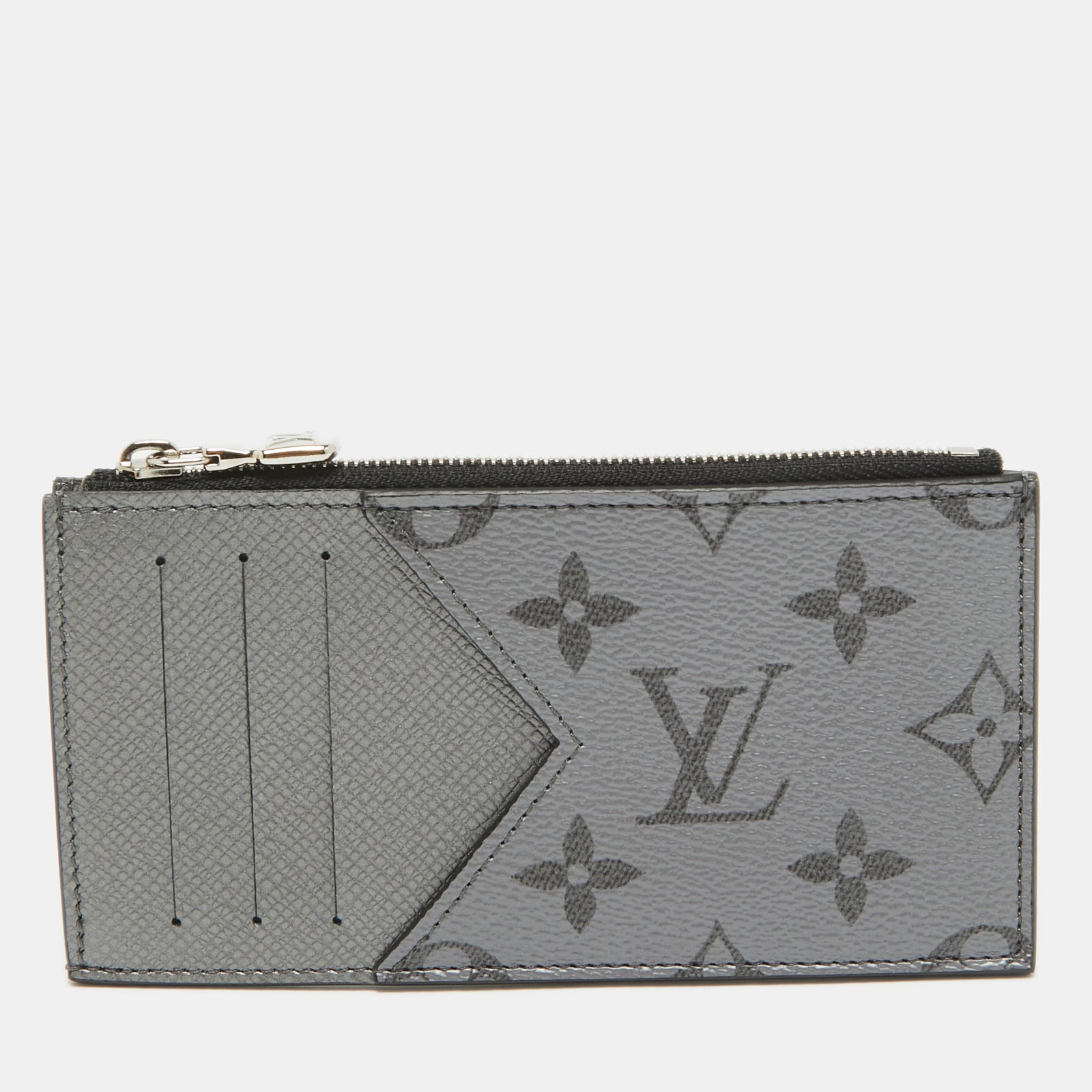 Louis Vuitton Münzkartenetui aus Canvas mit Monogramm in Silber und Taiga-Leder