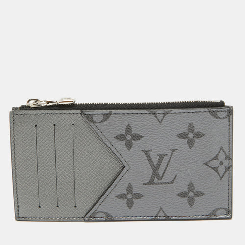 Silver Monogram Canvas and Taiga Leather Coin Card Holder
