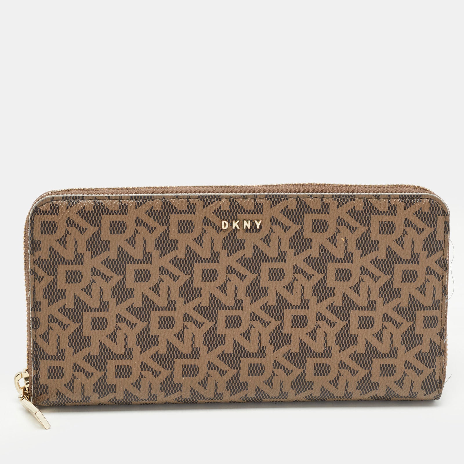 DKNY Portefeuille continental zippé en toile enduite DKNY Brown Signature