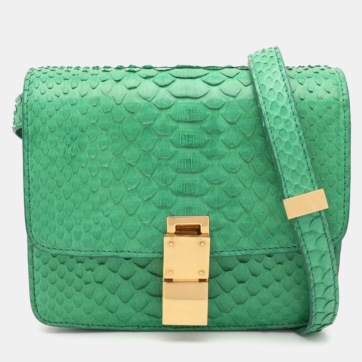 Celine Green Python Medium Classic Box Shoulder Bag