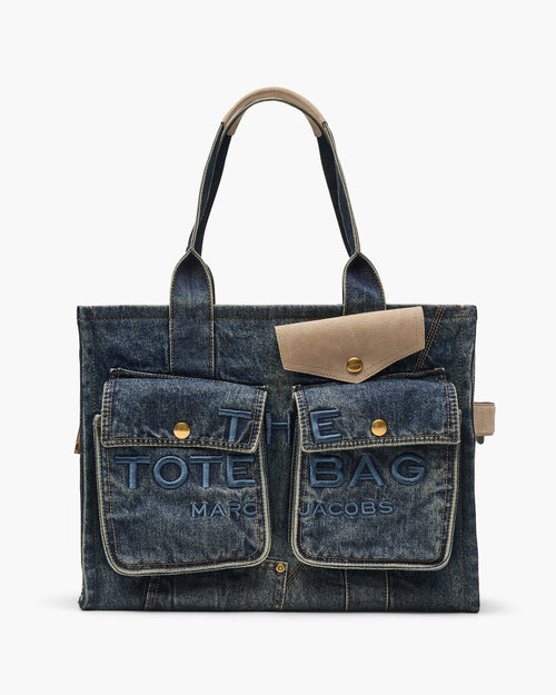 Marc Jacobs The Denim Suede Large Cargo Tote Bag in Dark Wash Indigo