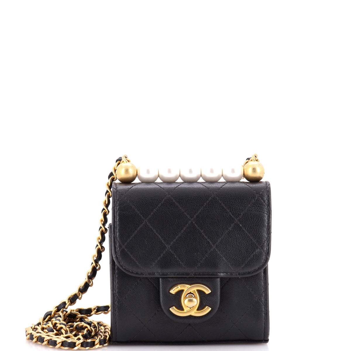Chanel CHANEL Chic Pearls Flap Clutch with Chain Quilted Goatskin Mini