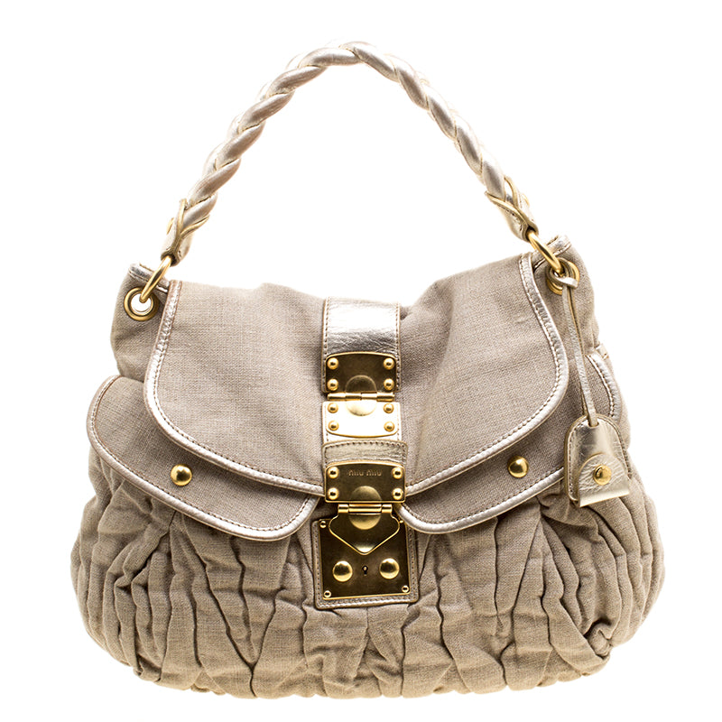 Miu Miu Beige Canvas Coffer Hobo