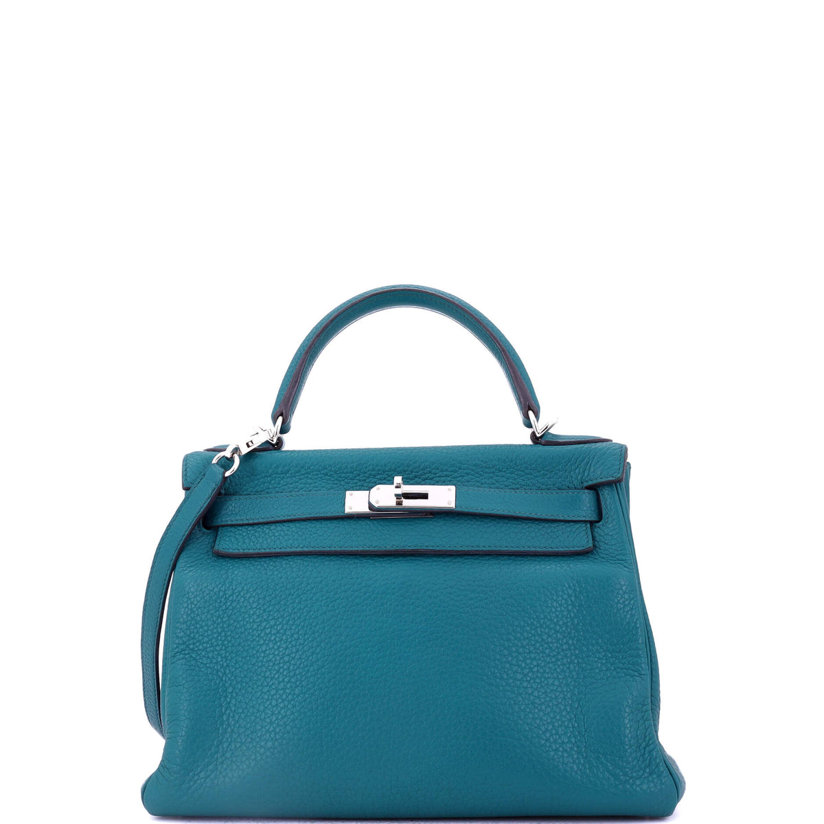 Herm?s Kelly Handbag Bleu Izmir Clemence with Palladium Hardware 28