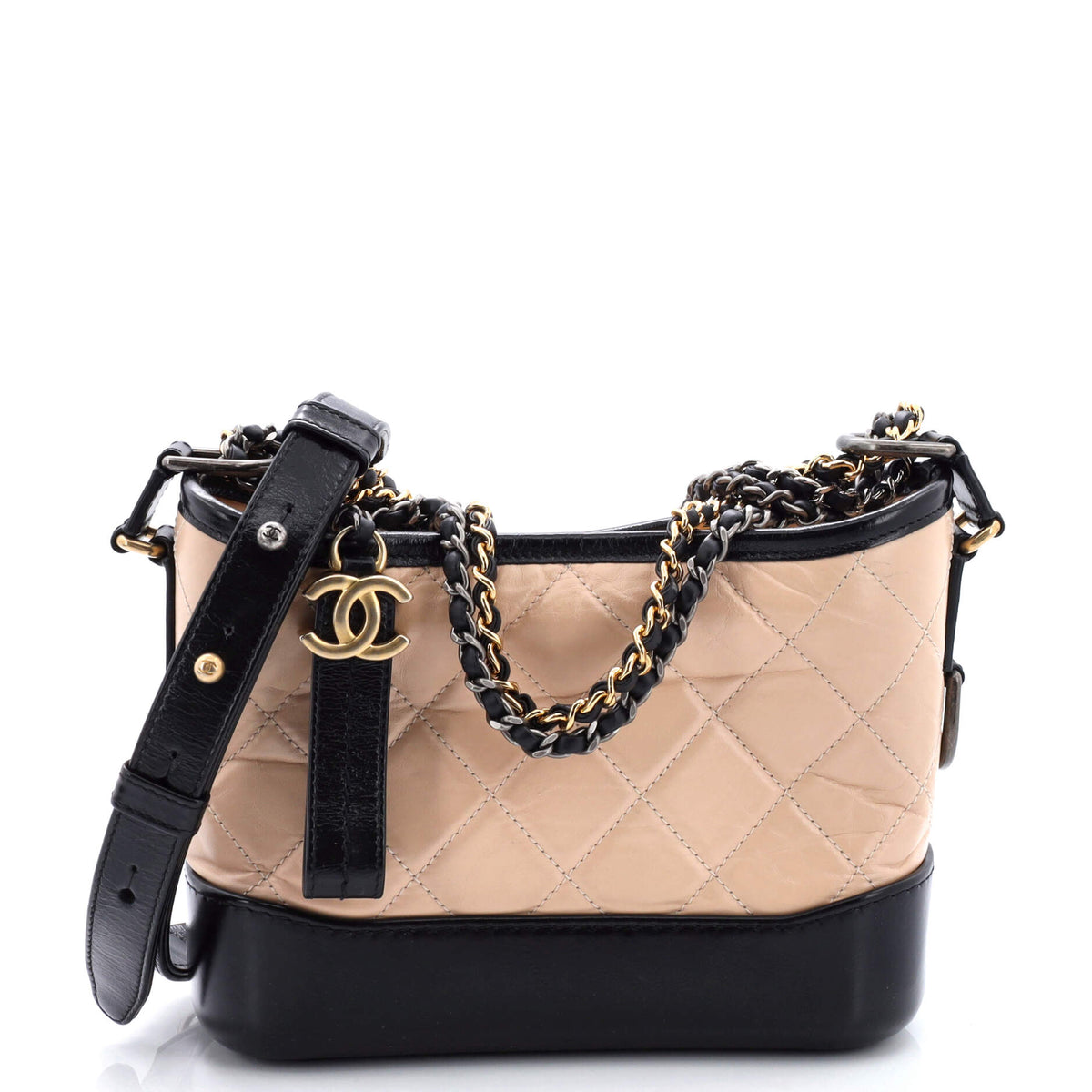 Chanel CHANEL Bicolor Gabrielle Hobo Quilted Aged Calfskin Small