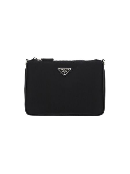 Prada Men's Plaque Leather Shoulder Bag in Nero | 2VH1132DMH
