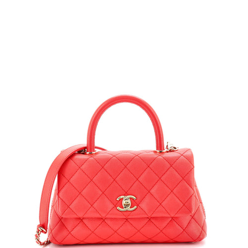 CHANEL Coco Top Handle Bag Quilted Caviar Mini