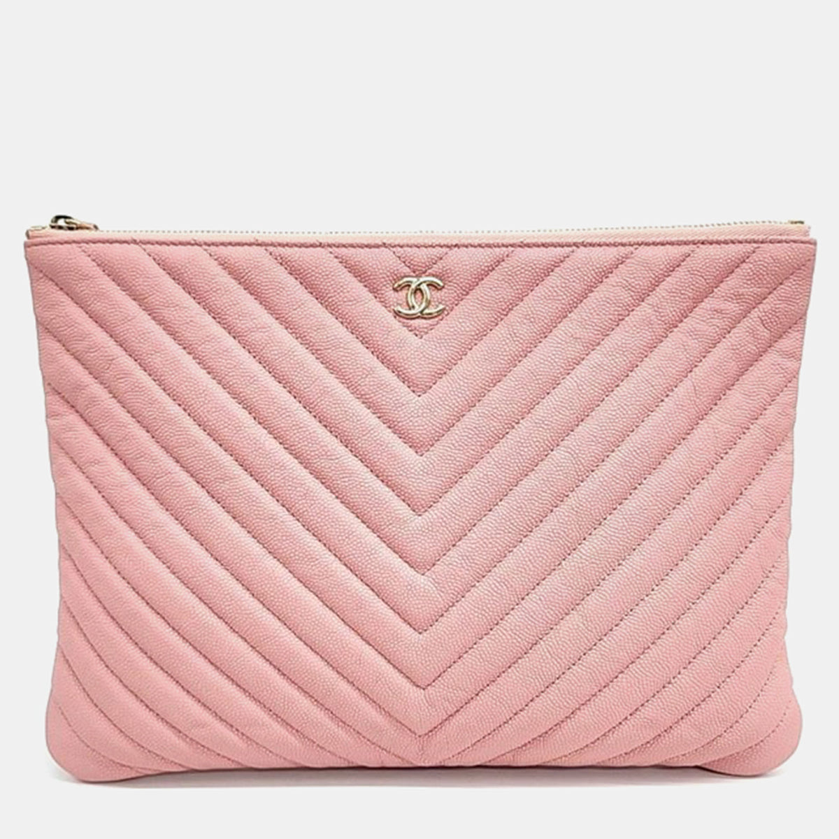 Chanel Caviar Chevron New Medium Clutch