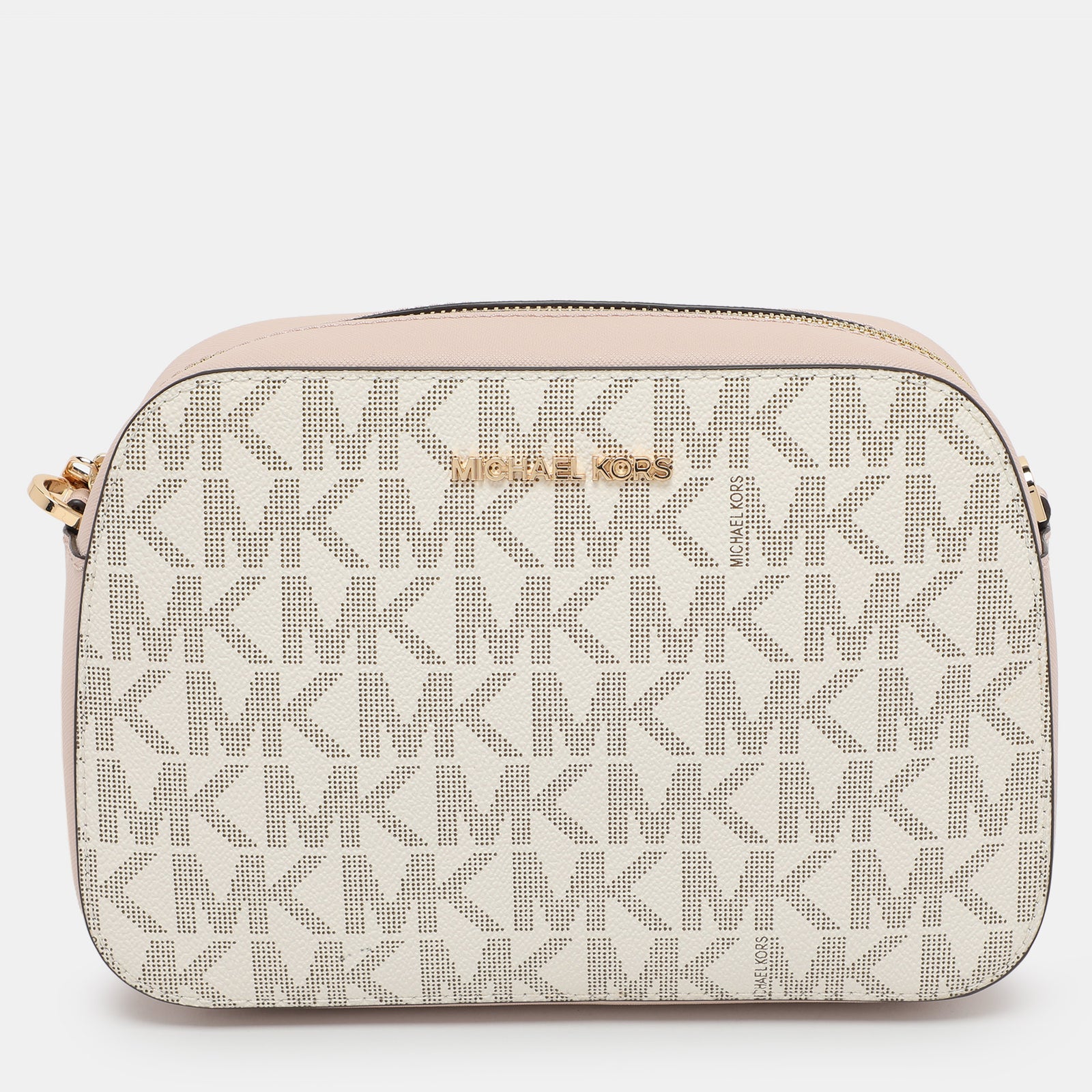 Michael Kors Pink/Beige Signature Coated Canvas and Leather Jet Set Crossbody Bag