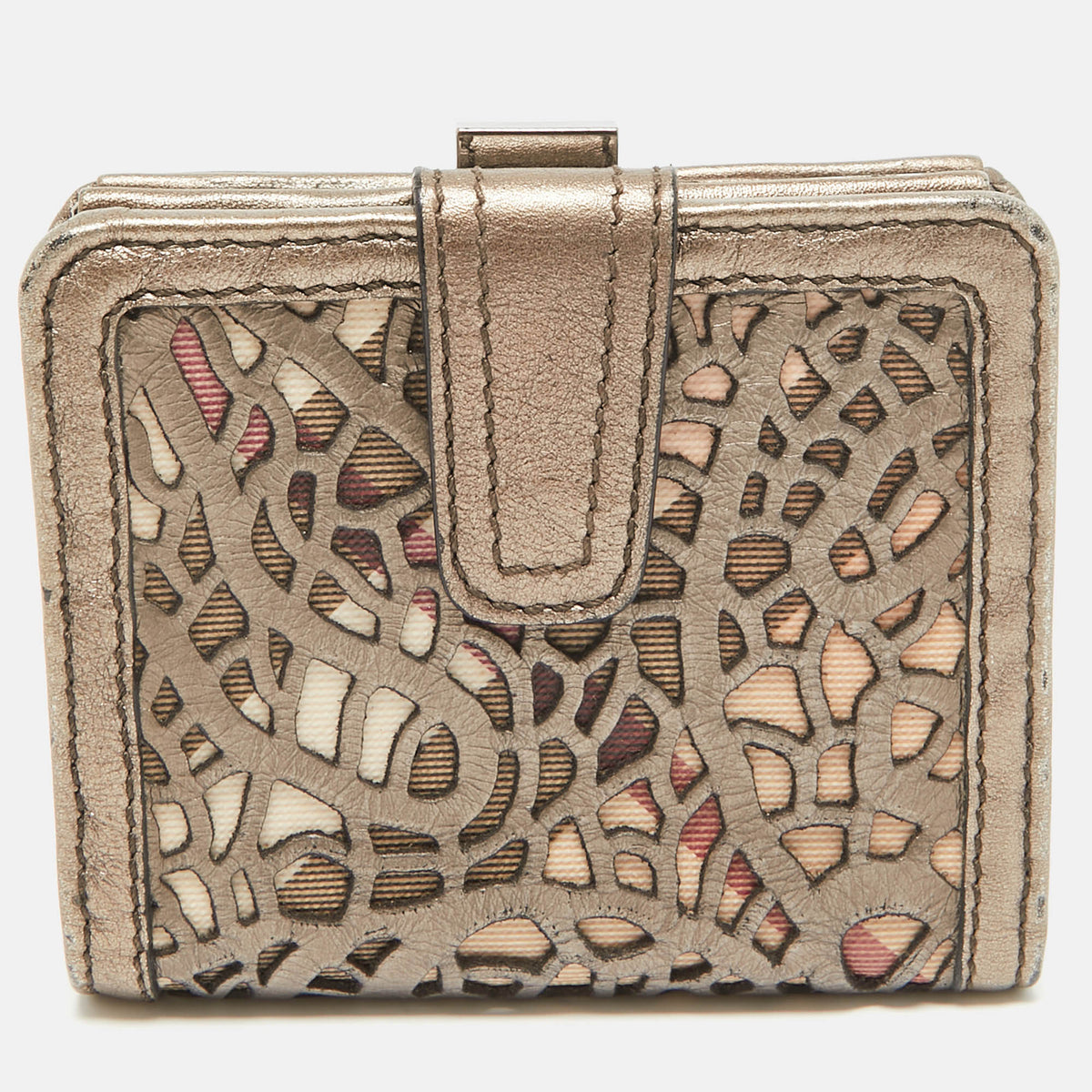 Burberry Metallic Lasercut Leather and Nova Check Coated Canvas French Wallet