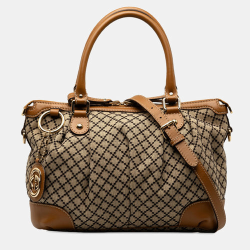 Brown/Beige Diamante Canvas And Leather Sukey Tote Bag