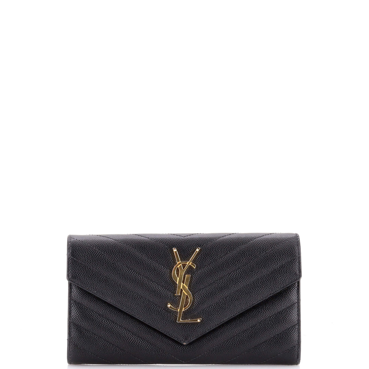 Saint Laurent Classic Monogram Flap Wallet Matelasse Chevron Leather Large