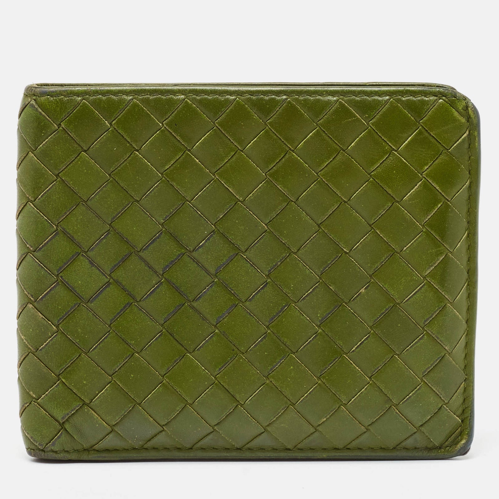 Bottega Veneta Portefeuille à deux volets en cuir intrecciato vert clair