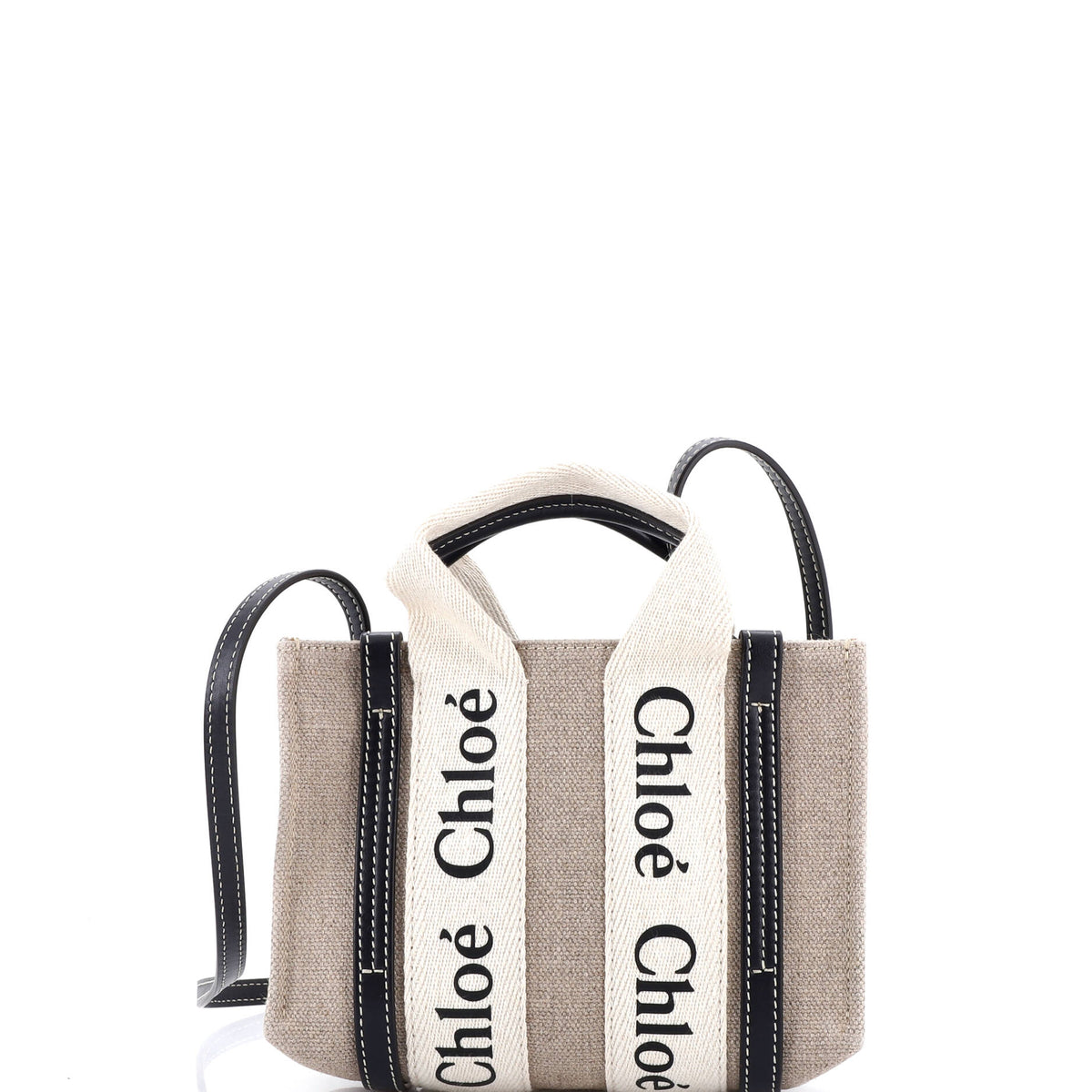 Chloe CHLOE Woody Convertible Tote Canvas with Leather Mini