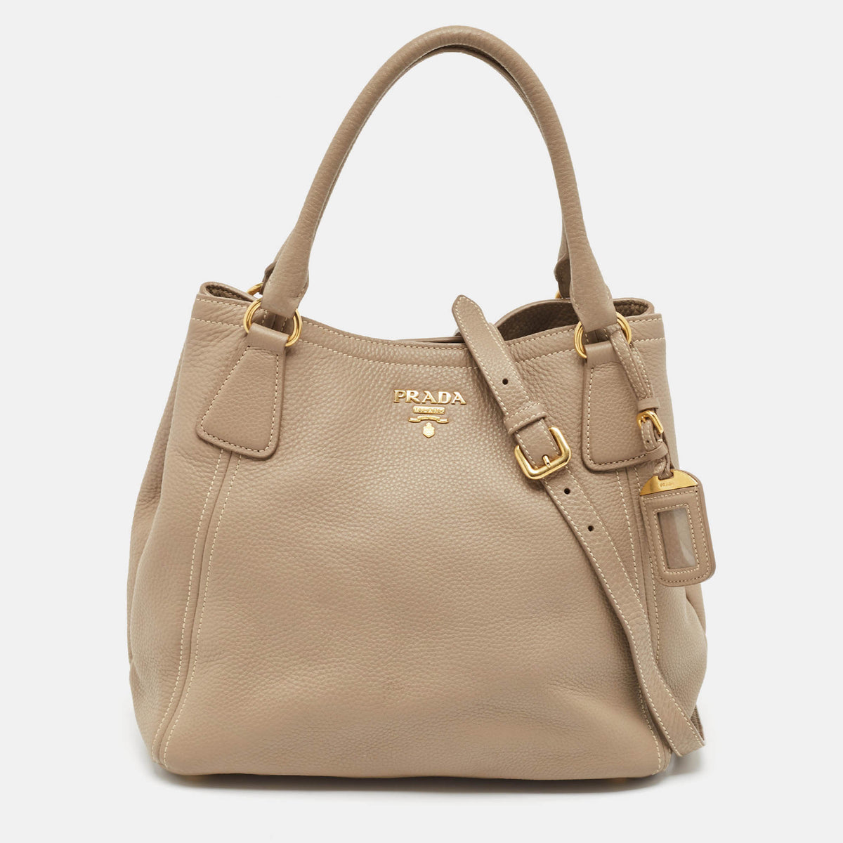 Prada Beige Vitello Daino Leather Snap Tote