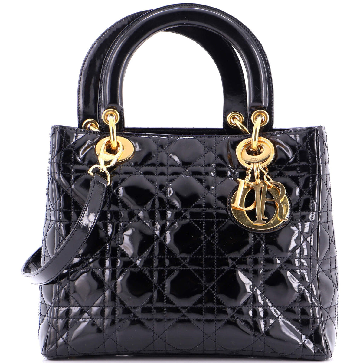 Christian Dior Vintage Lady Dior Bag Cannage Quilt Patent Medium