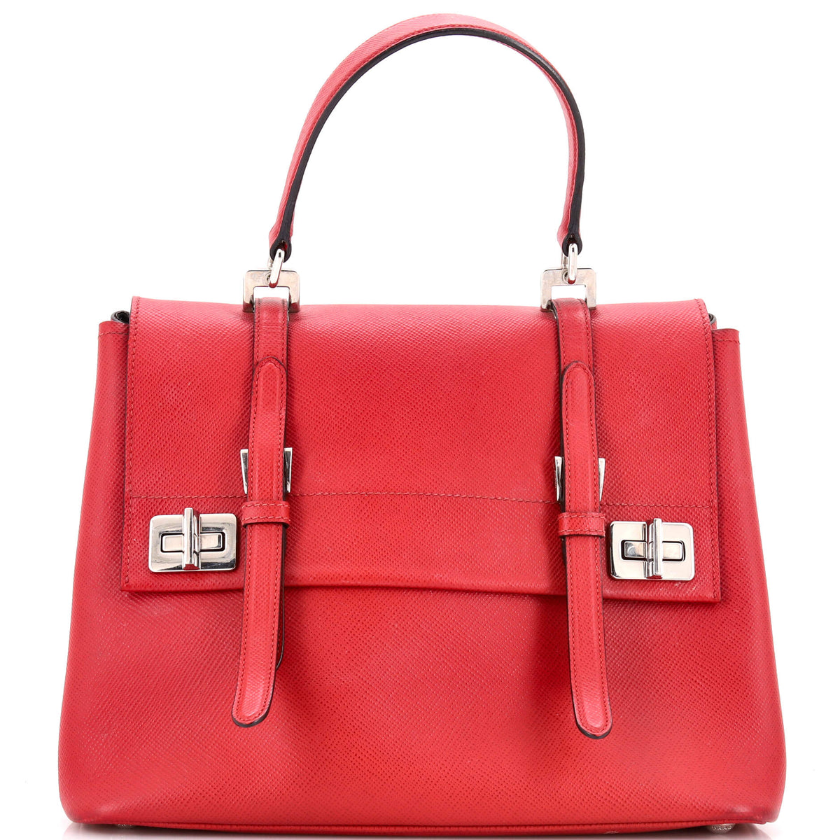 Prada PRADA Half Flap Double Turn Lock Satchel Saffiano Leather Medium