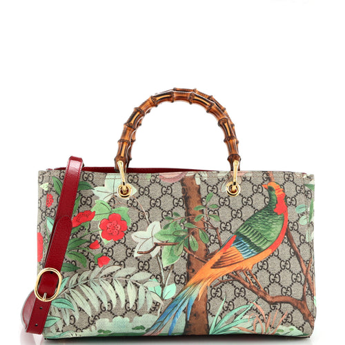 GUCCI Bamboo Shopper Tote Tian Print GG Coated Canvas Medium