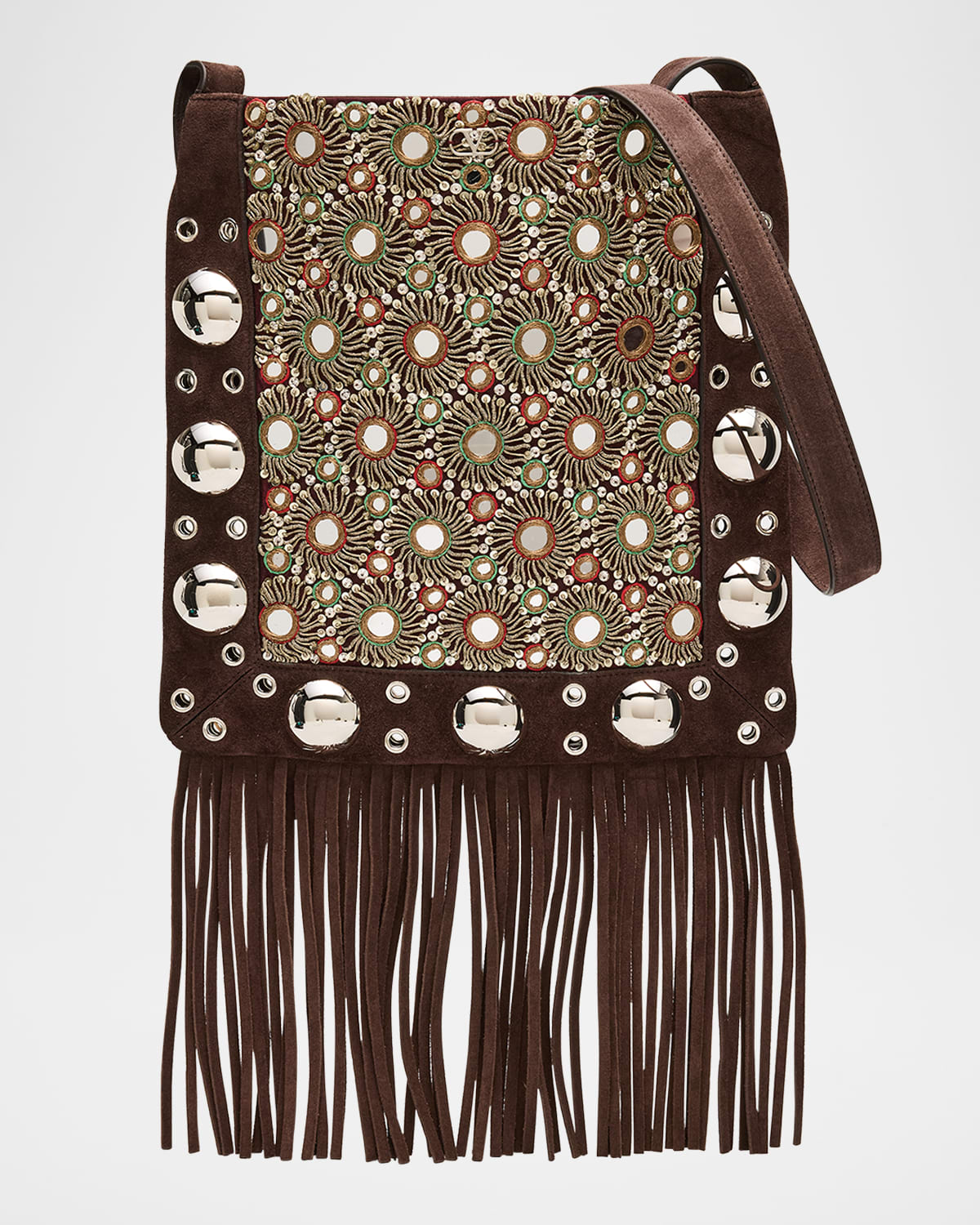 Valentino Nellcote Medium Studded Fringed Suede Crossbody Bag
