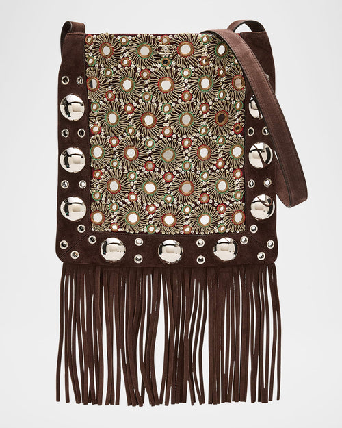 Nellcote Medium Studded Fringed Suede Crossbody Bag