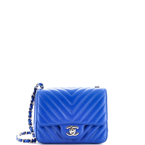 CHANEL Square Classic Single Flap Bag Chevron Caviar Mini