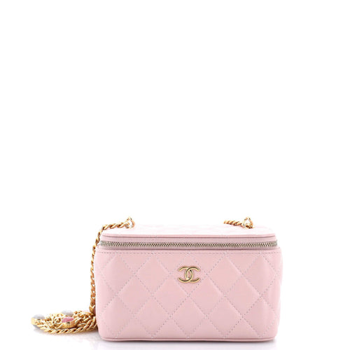 CHANEL Pearl Samba Resin Classic Vanity Case with Chain Quilted Lambskin Small