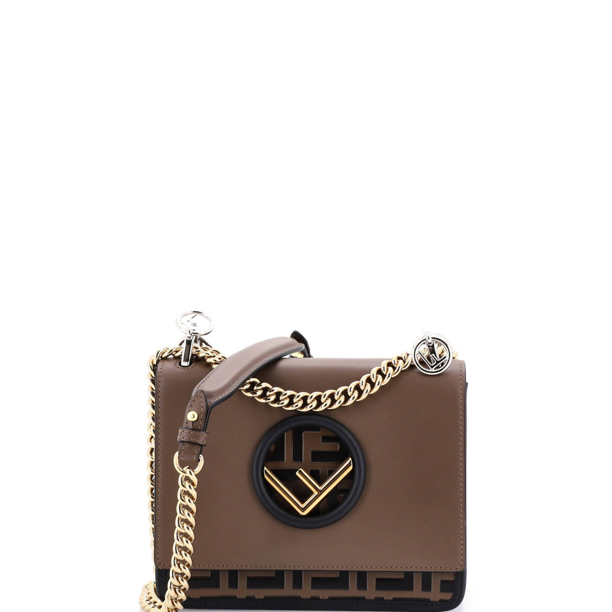 Fendi FENDI Kan I F Shoulder Bag Leather with Zucca Embossed Detail Small