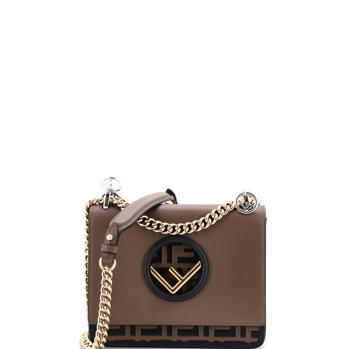 FENDI Kan I F Shoulder Bag Leather with Zucca Embossed Detail Small