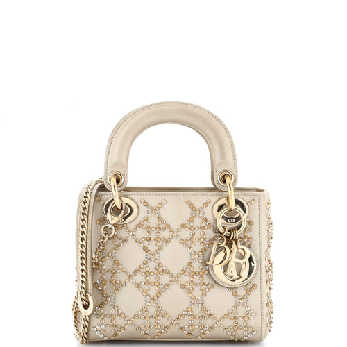 Lady Dior Chain Bag Crystal Embellished Cannage Quilt Leather Mini
