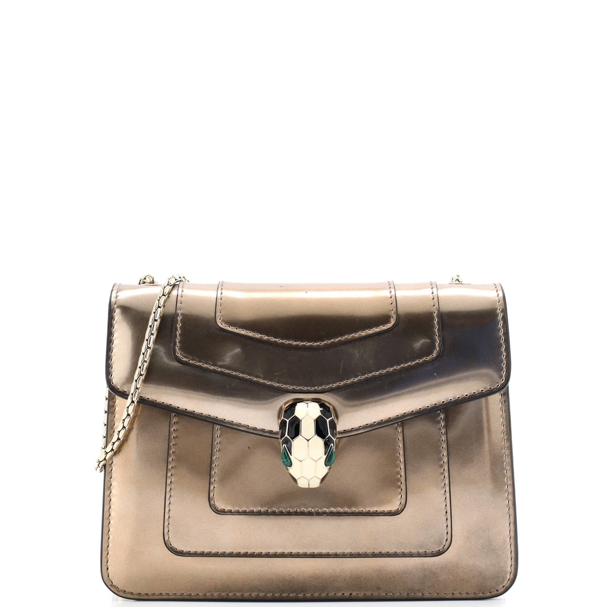 Bvlgari BVLGARI Serpenti Forever Square Shoulder Bag Metallic Leather Small