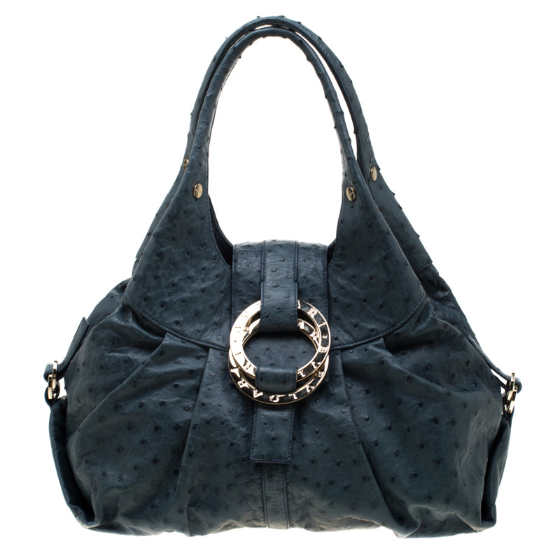 Bvlgari Blue Ostrich Chandra Hobo